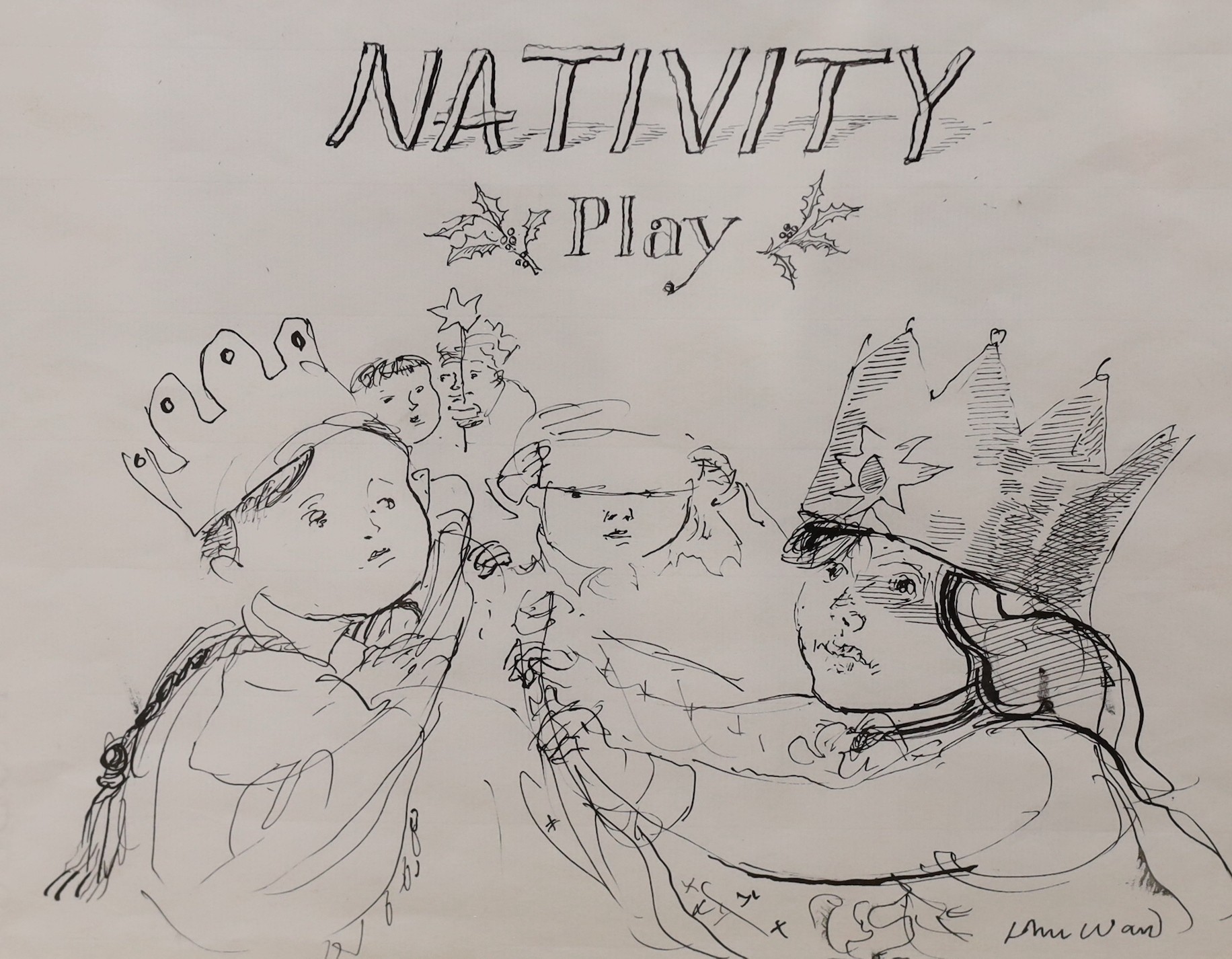 John Stanton Ward (1917-2007), pen and ink, 'Nativity Play', signed, 21 x 27cm